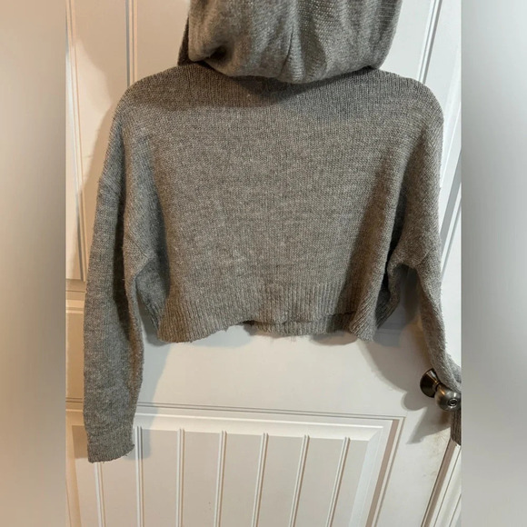 Pins and Needles Gray Soft Knit Hooded Crop Sweatshirt - Picture 6 of 6